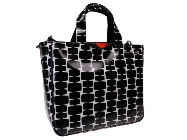 TOTE BAG BLACK AND WHITE COLOURS GEOMETRIC FANTASY. GLAM MODEL MADE OF LORRY TARPAULIN. - Unique Pieces Paul Meccanico