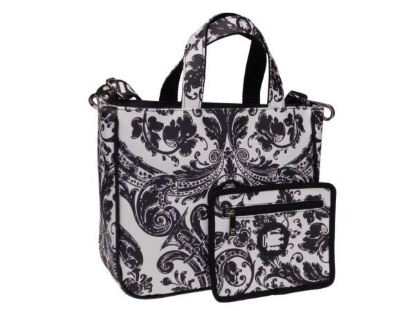 TOTE BAG BLACK AND WHITE COLOURS MAJOLICA FANTASY. GLAM MODEL MADE OF SOFT SYNTETHIC LEATHER. - Unique Pieces Paul Meccanico