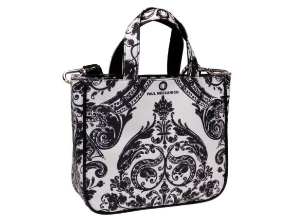 TOTE BAG BLACK AND WHITE COLOURS MAJOLICA FANTASY. GLAM MODEL MADE OF SOFT SYNTETHIC LEATHER. - Unique Pieces Paul Meccanico