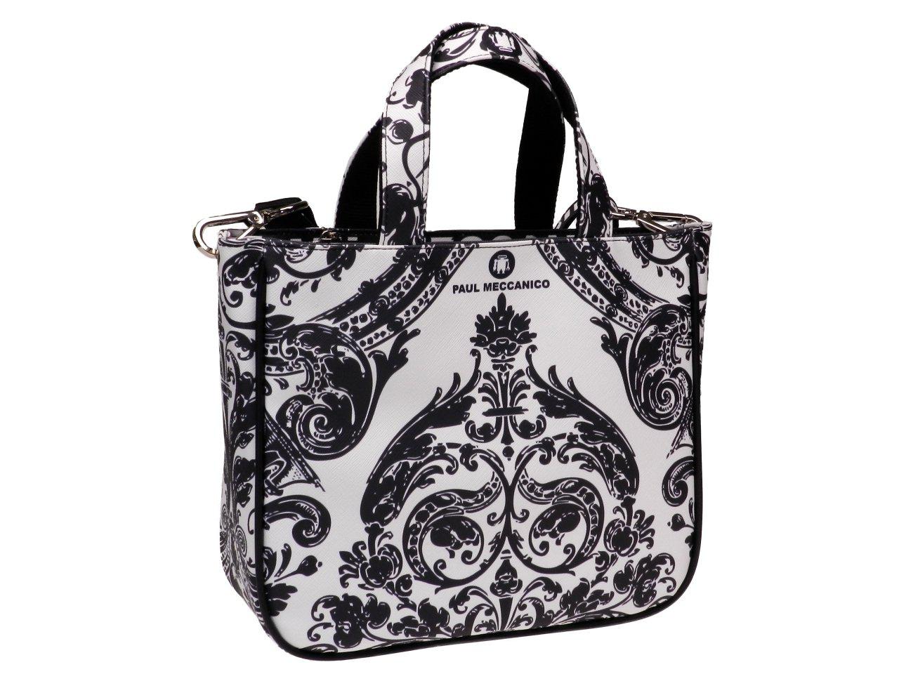 TOTE BAG BLACK AND WHITE COLOURS MAJOLICA FANTASY. GLAM MODEL MADE OF SOFT SYNTETHIC LEATHER. - Unique Pieces Paul Meccanico