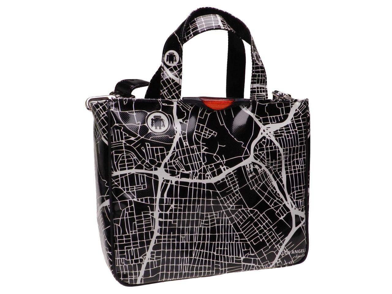 TOTE BAG BLACK AND WHITE COLOURS "ROAD MAP". GLAM MODEL MADE OF LORRY TARPAULIN. - Unique Pieces Paul Meccanico