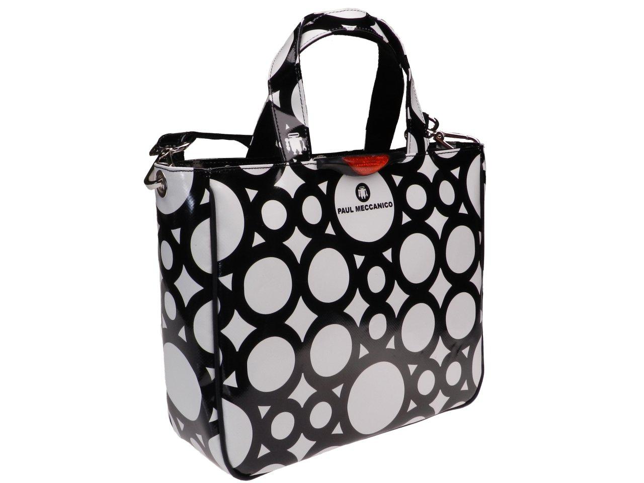 TOTE BAG BLACK AND WHITE COLOURS WITH CIRCLES PATTERN. GLAM MODEL MADE OF LORRY TARPAULIN. - Unique Pieces Paul Meccanico