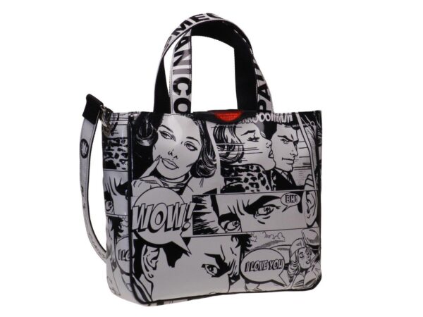 TOTE BAG BLACK AND WHITE COLOURS WITH COMIC STYLE. GLAM MODEL MADE OF LORRY TARPAULIN. - Unique Pieces Paul Meccanico