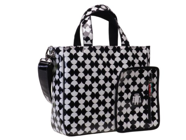 TOTE BAG BLACK AND WHITE COLOURS WITH OPTICAL FANTASY. GLAM MODEL MADE OF LORRY TARPAULIN. - Unique Pieces Paul Meccanico