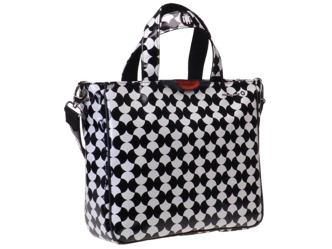 TOTE BAG BLACK AND WHITE COLOURS WITH OPTICAL FANTASY. GLAM MODEL MADE OF LORRY TARPAULIN. - Unique Pieces Paul Meccanico