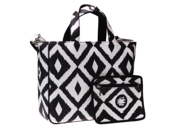 TOTE BAG BLACK AND WHITE GEOMETRIC FANTASY. GLAM MODEL MADE OF CRUELTY FREE LEATHER. - Unique Pieces Paul Meccanico