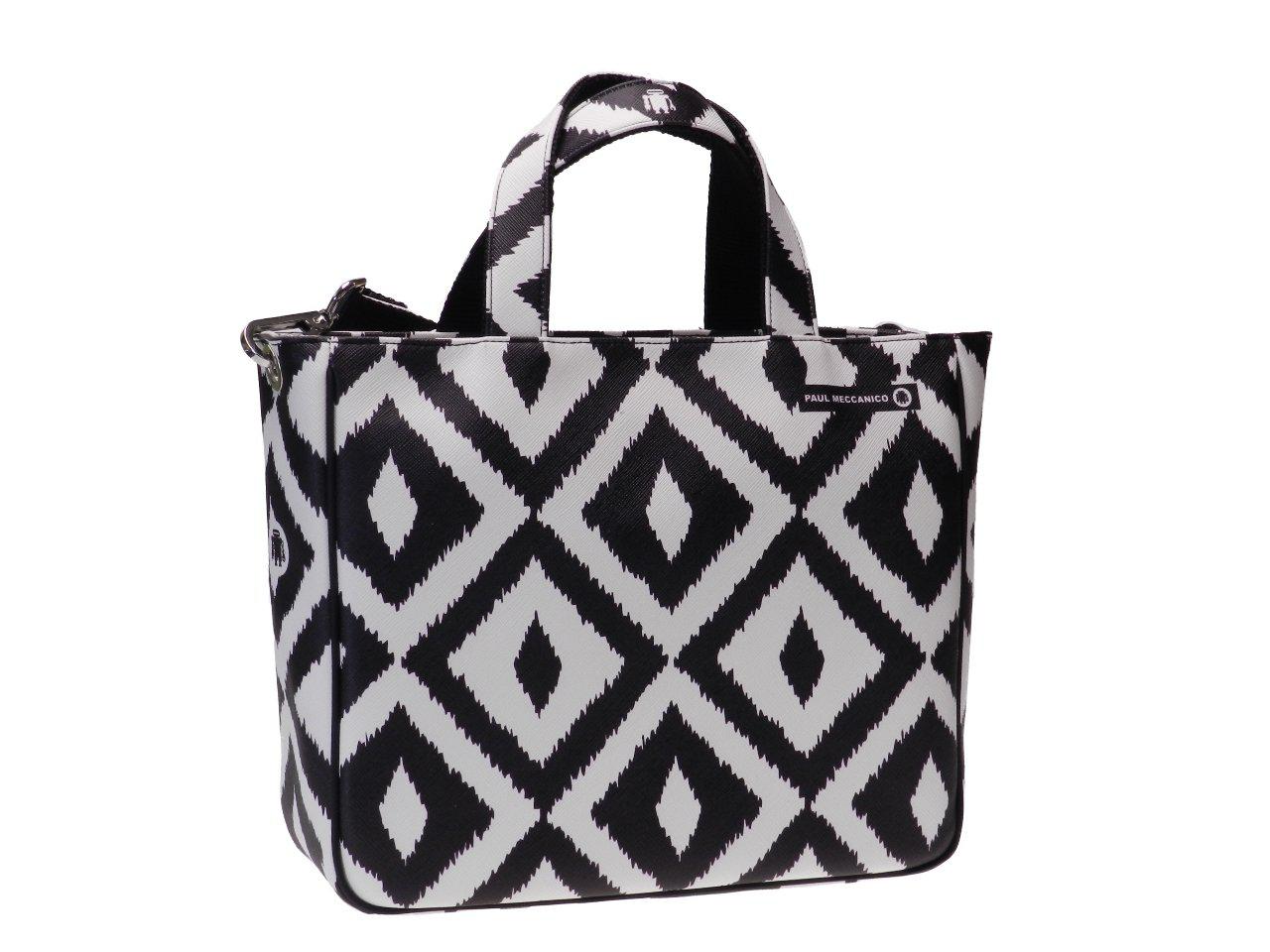 TOTE BAG BLACK AND WHITE GEOMETRIC FANTASY. GLAM MODEL MADE OF CRUELTY FREE LEATHER. - Unique Pieces Paul Meccanico