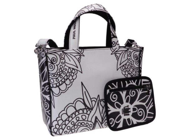 TOTE BAG BLACK AND WHITE MANDALA FANTASY. GLAM MODEL MADE OF SOFT SYNTETHIC LEATHER. - Unique Pieces Paul Meccanico
