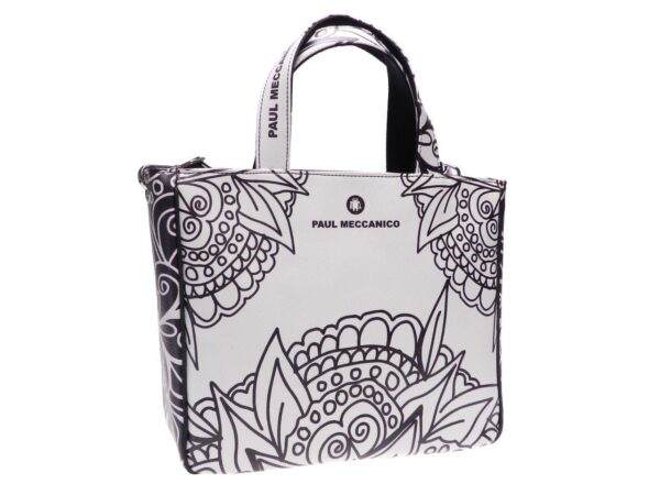 TOTE BAG BLACK AND WHITE MANDALA FANTASY. GLAM MODEL MADE OF SOFT SYNTETHIC LEATHER. - Unique Pieces Paul Meccanico