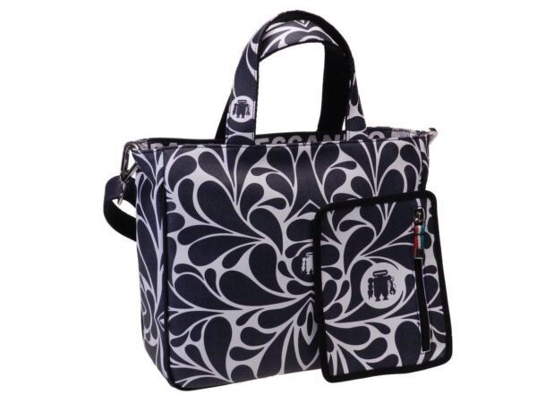 TOTE BAG BLACK BLACK & WHITE FANTASY. GLAM MODEL MADE OF CRUELTY FREE LEATHER. - Unique Pieces Paul Meccanico