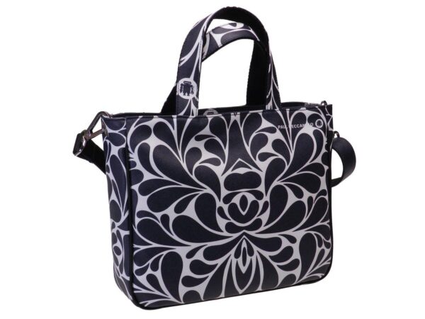 TOTE BAG BLACK BLACK & WHITE FANTASY. GLAM MODEL MADE OF CRUELTY FREE LEATHER. - Unique Pieces Paul Meccanico