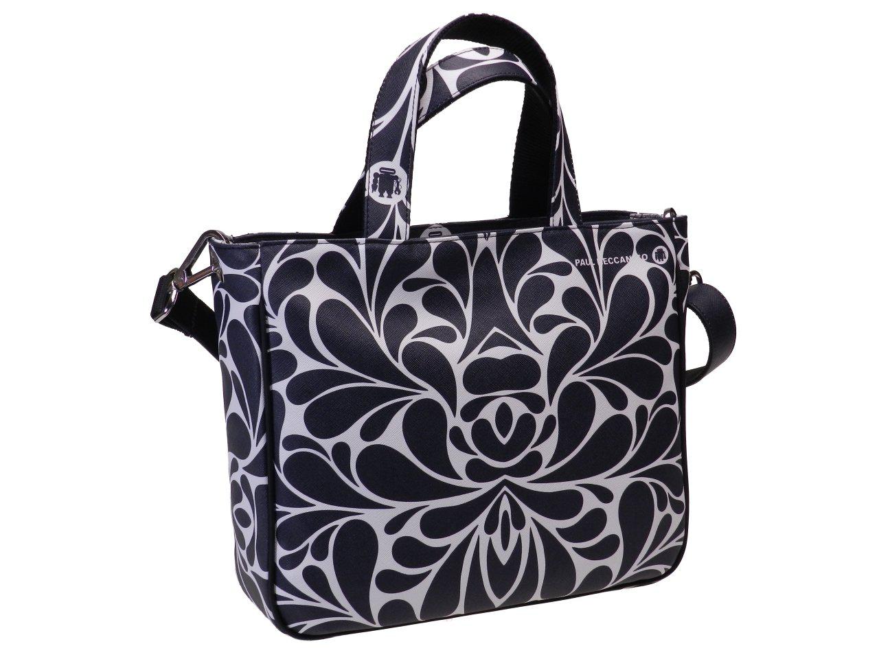 TOTE BAG BLACK BLACK & WHITE FANTASY. GLAM MODEL MADE OF CRUELTY FREE LEATHER. - Unique Pieces Paul Meccanico
