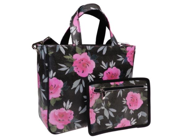 TOTE BAG BLACK COLOUR FLORAL FANTASY. GLAM MODEL MADE OF SOFT SYNTETHIC LEATHER. - Unique Pieces Paul Meccanico