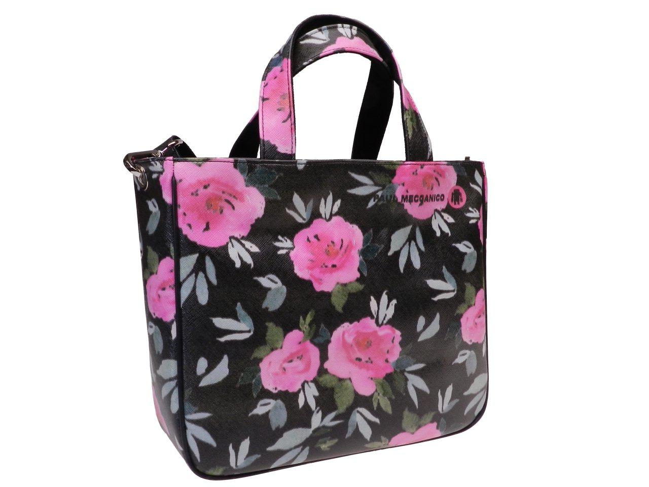 TOTE BAG BLACK COLOUR FLORAL FANTASY. GLAM MODEL MADE OF SOFT SYNTETHIC LEATHER. - Unique Pieces Paul Meccanico
