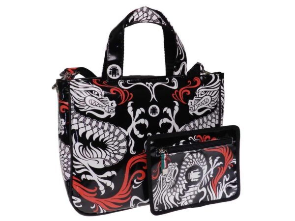 TOTE BAG BLACK COLOUR JAPANESE FANTASY. GLAM MODEL MADE OF LORRY TARPAULIN. - Unique Pieces Paul Meccanico