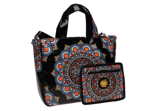 TOTE BAG BLACK COLOUR MANDALA FANTASY. GLAM MODEL MADE OF LORRY TARPAULIN. - Unique Pieces Paul Meccanico