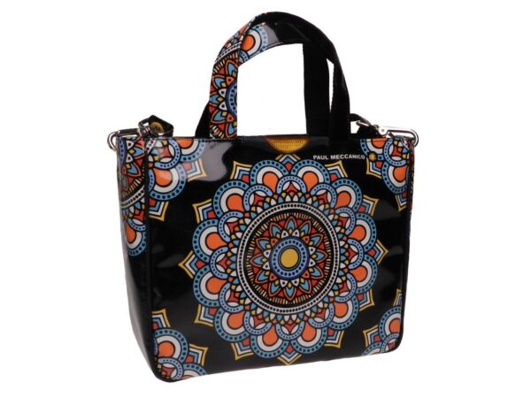 TOTE BAG BLACK COLOUR MANDALA FANTASY. GLAM MODEL MADE OF LORRY TARPAULIN. - Unique Pieces Paul Meccanico