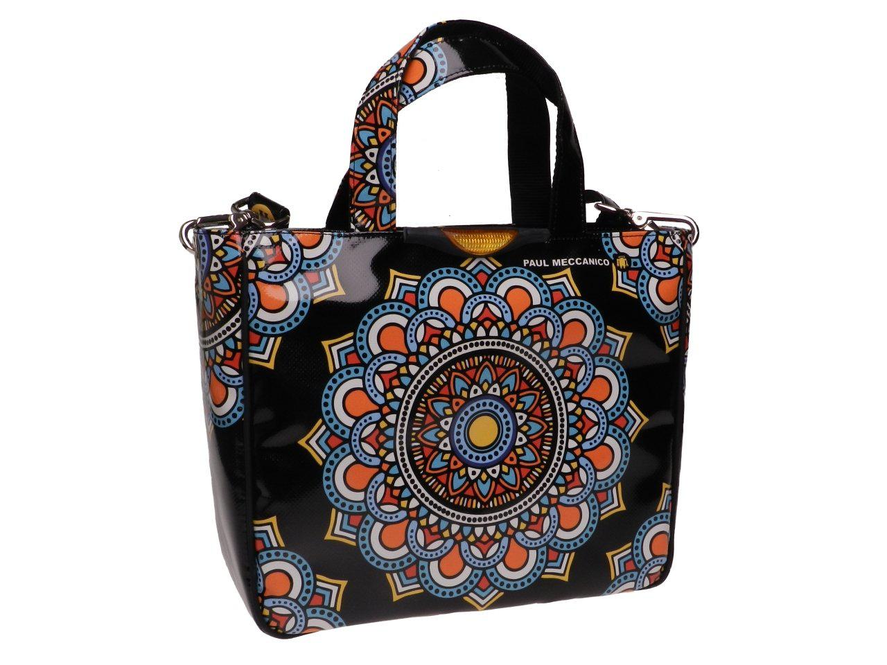 TOTE BAG BLACK COLOUR MANDALA FANTASY. GLAM MODEL MADE OF LORRY TARPAULIN. - Unique Pieces Paul Meccanico