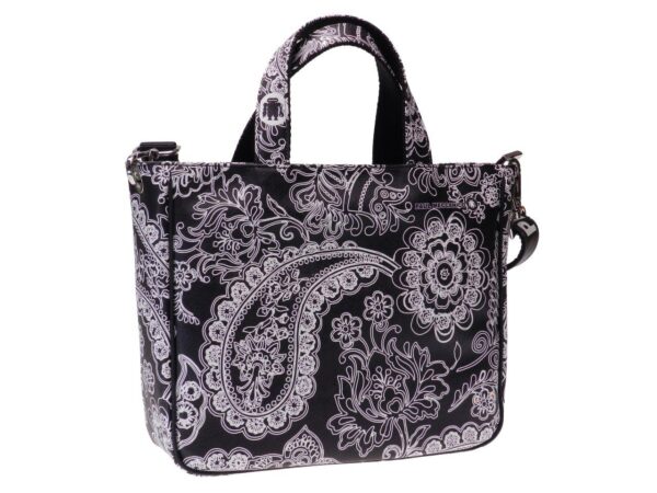 TOTE BAG BLACK COLOUR PAISLEY FANTASY. GLAM MODEL MADE OF CRUELTY FREE LEATHER. - Unique Pieces Paul Meccanico