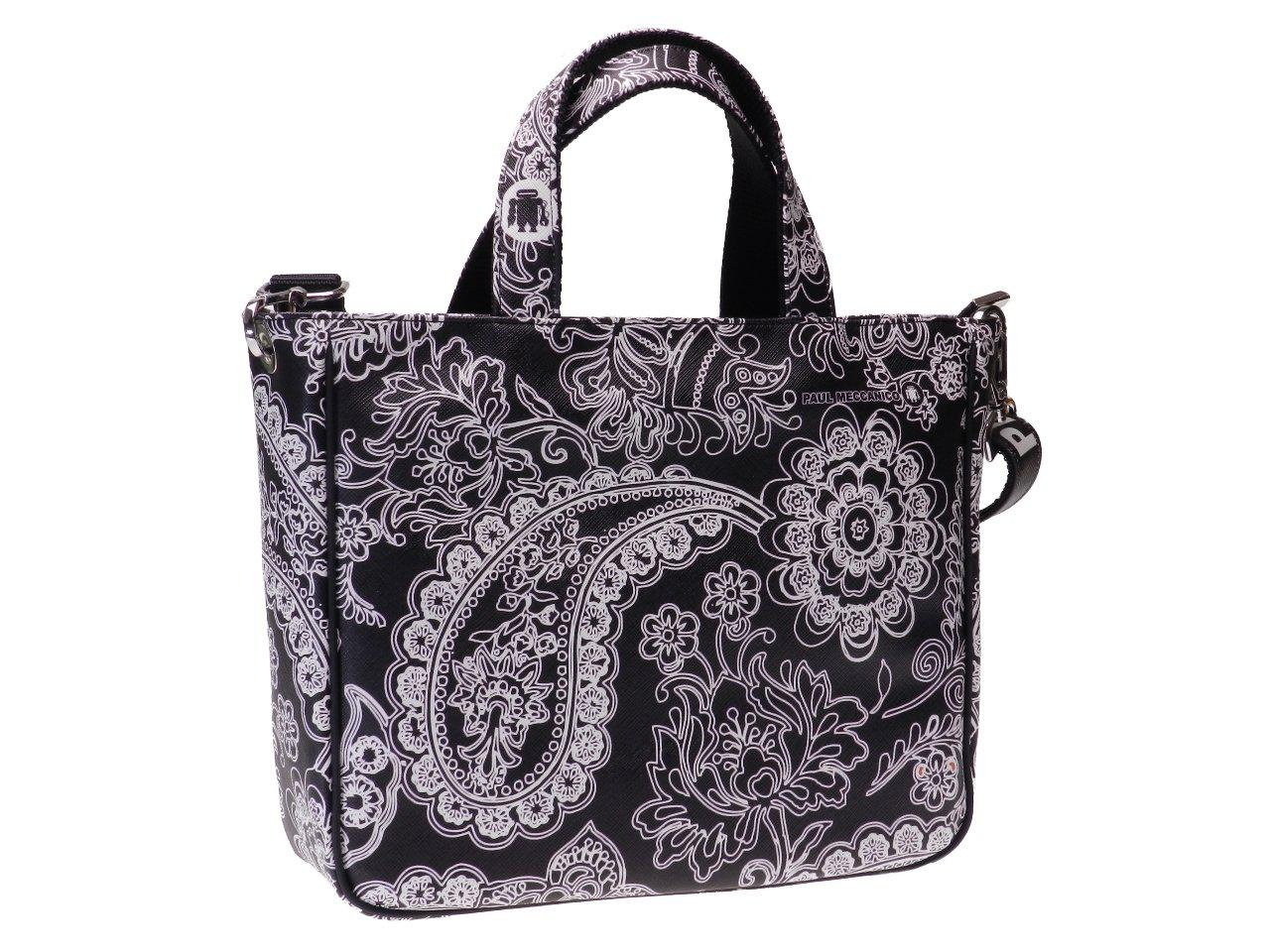 TOTE BAG BLACK COLOUR PAISLEY FANTASY. GLAM MODEL MADE OF CRUELTY FREE LEATHER. - Unique Pieces Paul Meccanico