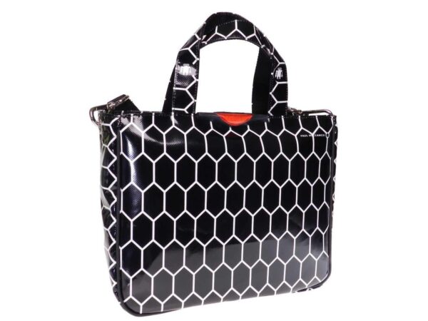 TOTE BAG BLACK COLOUR WITH GEOMETRIC FANTASY. GLAM MODEL MADE OF LORRY TARPAULIN. - Unique Pieces Paul Meccanico