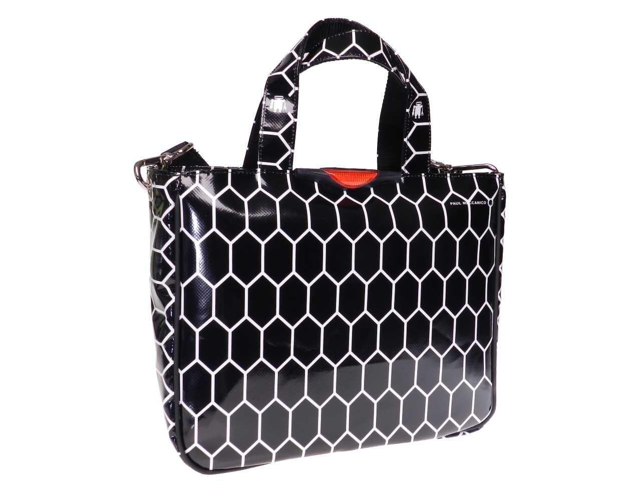 TOTE BAG BLACK COLOUR WITH GEOMETRIC FANTASY. GLAM MODEL MADE OF LORRY TARPAULIN. - Unique Pieces Paul Meccanico