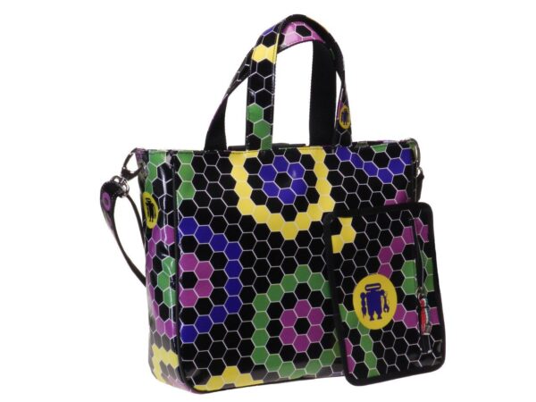 TOTE BAG BLACK COLOUR WITH HEXAGONS. GLAM MODEL MADE OF LORRY TARPAULIN. - Unique Pieces Paul Meccanico