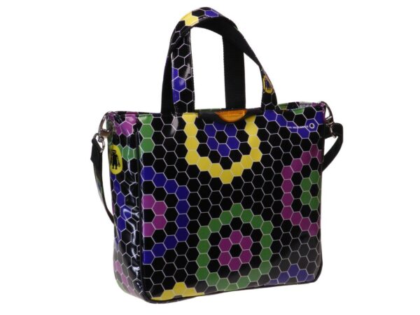 TOTE BAG BLACK COLOUR WITH HEXAGONS. GLAM MODEL MADE OF LORRY TARPAULIN. - Unique Pieces Paul Meccanico