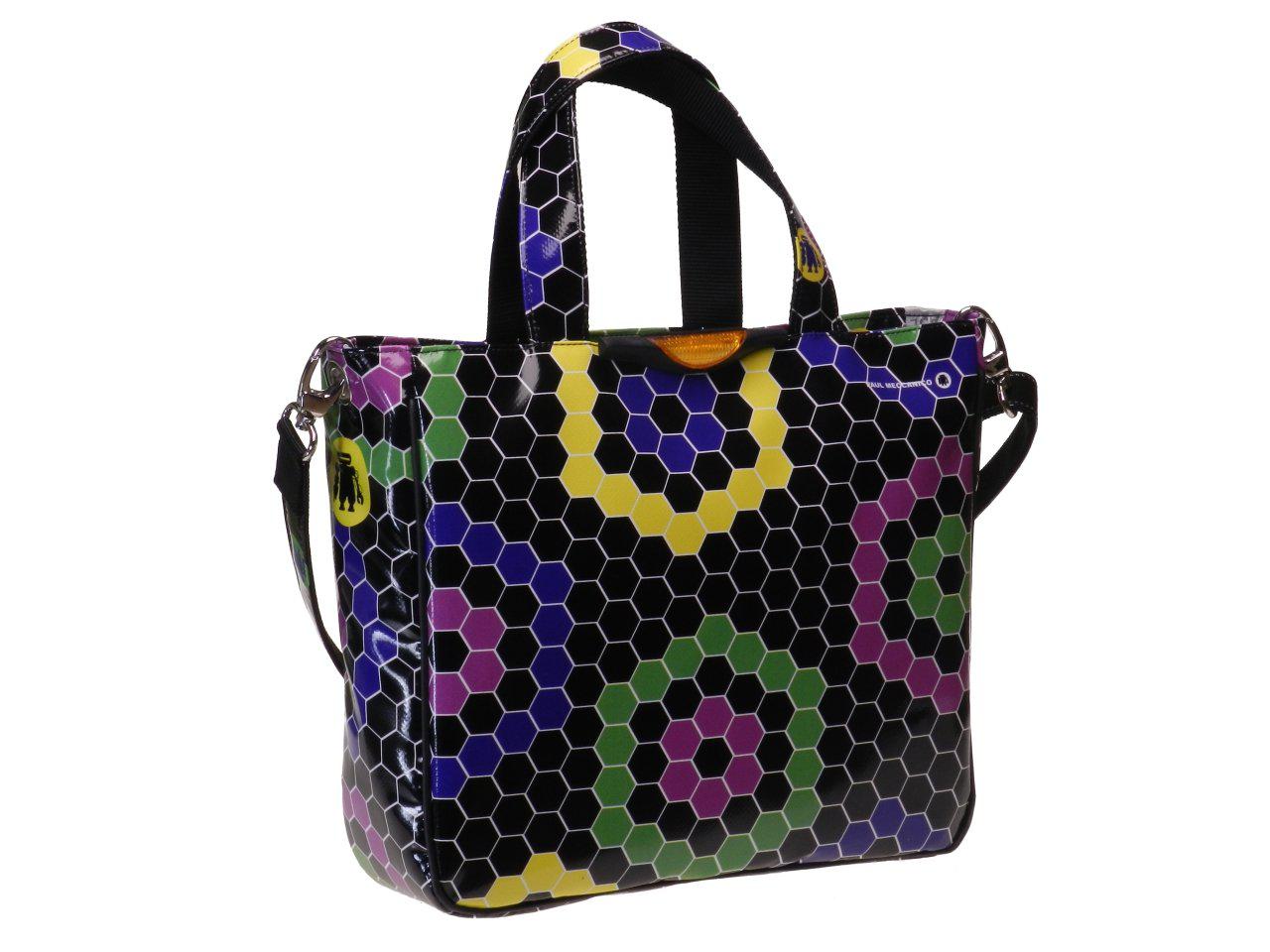 TOTE BAG BLACK COLOUR WITH HEXAGONS. GLAM MODEL MADE OF LORRY TARPAULIN. - Unique Pieces Paul Meccanico