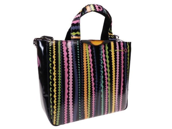 TOTE BAG BLACK COLOUR WITH MULTICOLORED BANDS. GLAM MODEL MADE OF LORRY TARPAULIN. - Unique Pieces Paul Meccanico