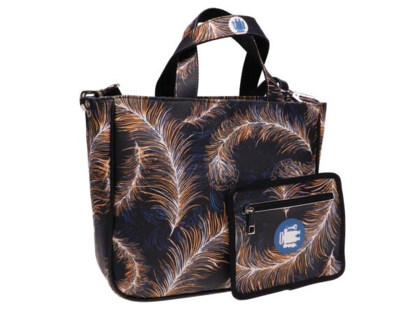 TOTE BAG BLACK COLOUR WITH PRINT LEAVES. GLAM MODEL MADE OF SOFT SYNTETHIC LEATHER. - Unique Pieces Paul Meccanico