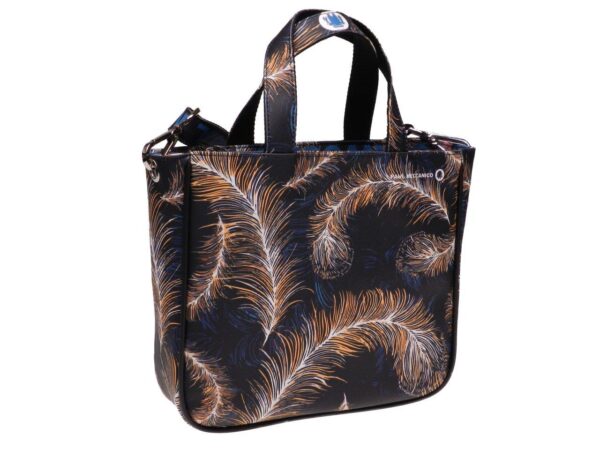 TOTE BAG BLACK COLOUR WITH PRINT LEAVES. GLAM MODEL MADE OF SOFT SYNTETHIC LEATHER. - Unique Pieces Paul Meccanico