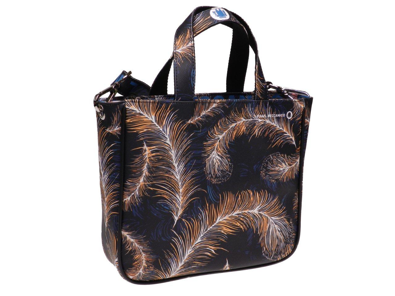 TOTE BAG BLACK COLOUR WITH PRINT LEAVES. GLAM MODEL MADE OF SOFT SYNTETHIC LEATHER. - Unique Pieces Paul Meccanico