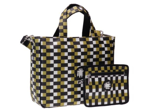 TOTE BAG BLACK, GREEN AND WHITE COLOURS GEOMETRIC FANTASY. GLAM MODEL MADE OF CRUELTY FREE LEATHER. - Unique Pieces Paul Meccanico