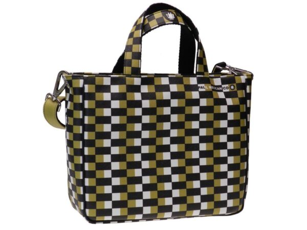 TOTE BAG BLACK, GREEN AND WHITE COLOURS GEOMETRIC FANTASY. GLAM MODEL MADE OF CRUELTY FREE LEATHER. - Unique Pieces Paul Meccanico