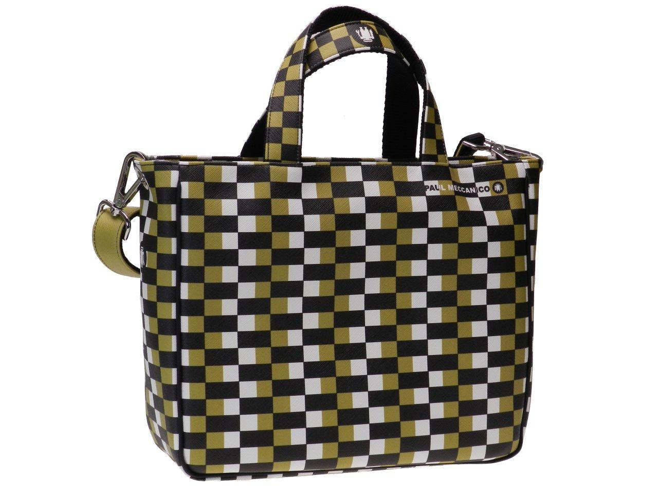 TOTE BAG BLACK, GREEN AND WHITE COLOURS GEOMETRIC FANTASY. GLAM MODEL MADE OF CRUELTY FREE LEATHER. - Unique Pieces Paul Meccanico