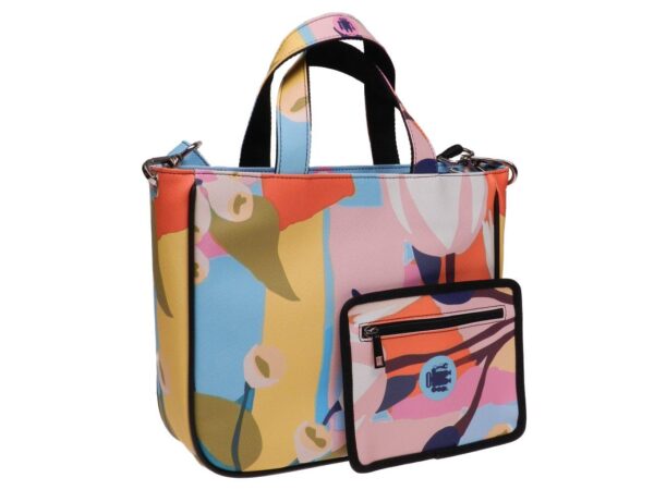 TOTE BAG BLACK MULTICOLOR FLORAL FANTASY. GLAM MODEL MADE OF SOFT SYNTETHIC LEATHER. - Unique Pieces Paul Meccanico