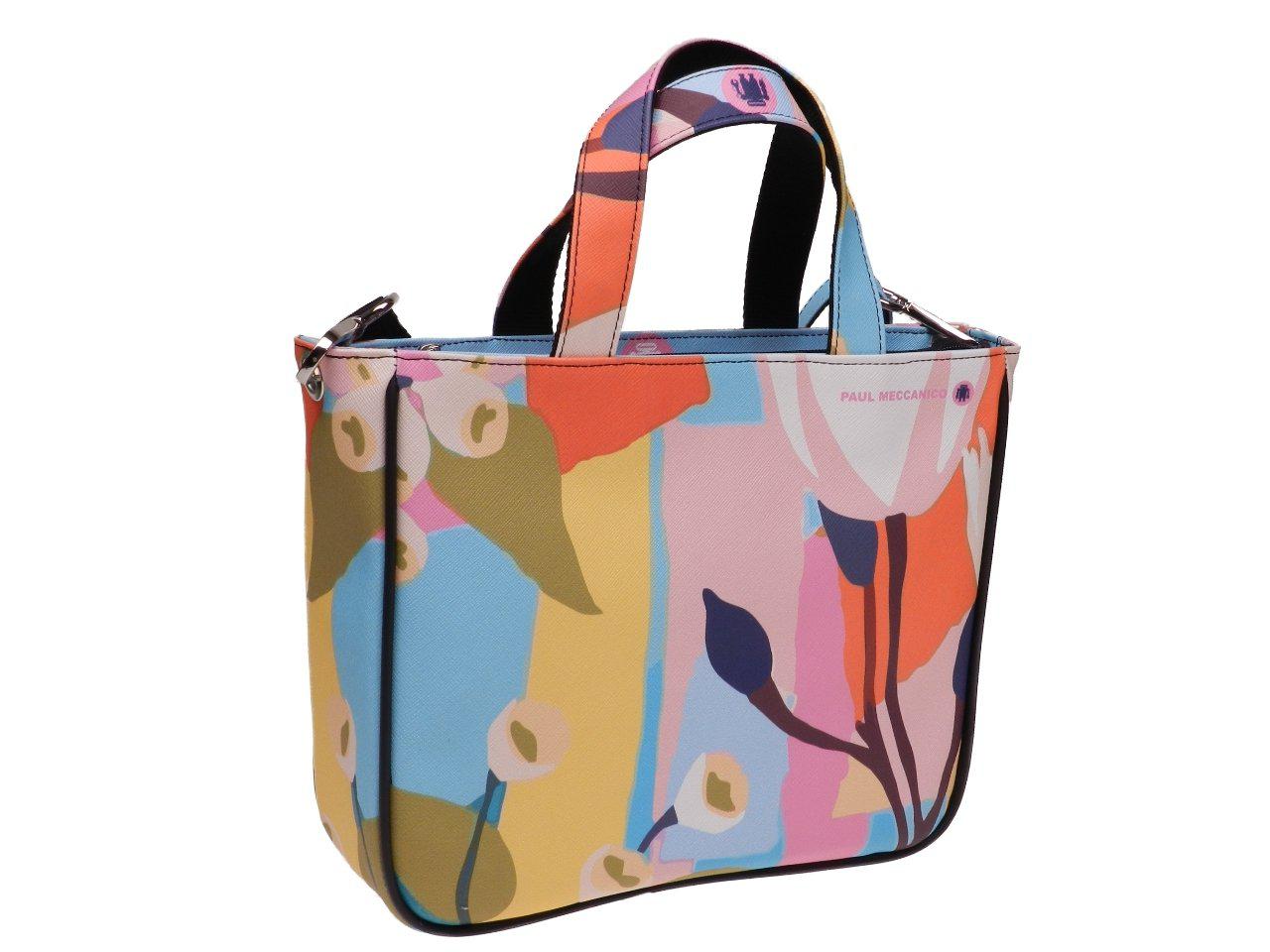 TOTE BAG BLACK MULTICOLOR FLORAL FANTASY. GLAM MODEL MADE OF SOFT SYNTETHIC LEATHER. - Unique Pieces Paul Meccanico