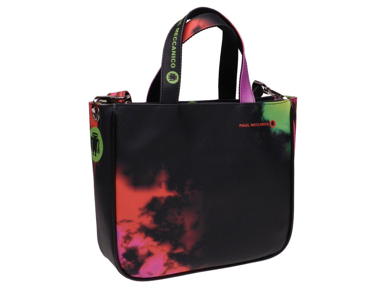 TOTE BAG BLACK, RED AND GREEN COLOURS TIE DYE FANTASY. GLAM MODEL MADE OF SOFT SYNTETHIC LEATHER. - Unique Pieces Paul Meccanico