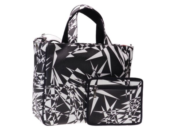 TOTE BAG BLACK & WHITE ABSTRACT FANTASY. GLAM MODEL MADE OF CRUELTY FREE LEATHER. - Unique Pieces Paul Meccanico