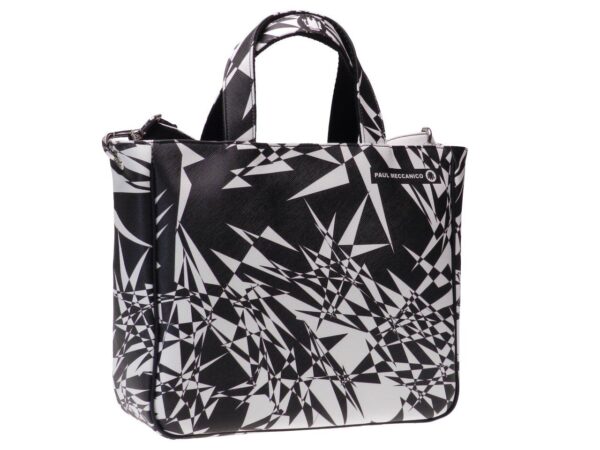 TOTE BAG BLACK & WHITE ABSTRACT FANTASY. GLAM MODEL MADE OF CRUELTY FREE LEATHER. - Unique Pieces Paul Meccanico