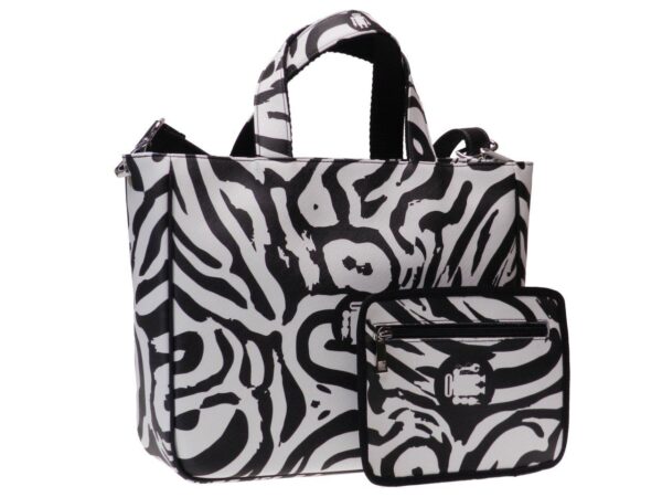 TOTE BAG BLACK & WHITE ANIMAL FANTASY. GLAM MODEL MADE OF CRUELTY FREE LEATHER. - Unique Pieces Paul Meccanico
