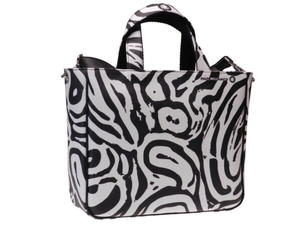 TOTE BAG BLACK & WHITE ANIMAL FANTASY. GLAM MODEL MADE OF CRUELTY FREE LEATHER. - Unique Pieces Paul Meccanico
