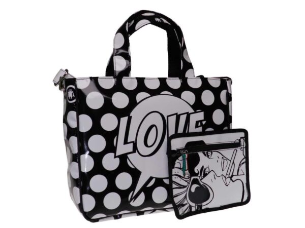 TOTE BAG BLACK & WHITE CARTOON STYLE. GLAM MODEL MADE OF LORRY TARPAULIN. - Unique Pieces Paul Meccanico