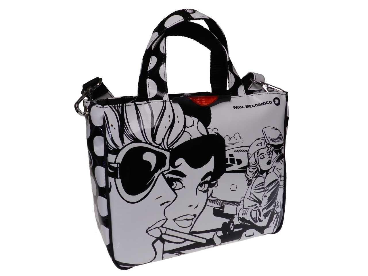 TOTE BAG BLACK & WHITE CARTOON STYLE. GLAM MODEL MADE OF LORRY TARPAULIN. - Unique Pieces Paul Meccanico