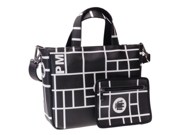 TOTE BAG BLACK & WHITE CHESS PATTERN. GLAM MODEL MADE OF CRUELTY FREE LEATHER. - Unique Pieces Paul Meccanico