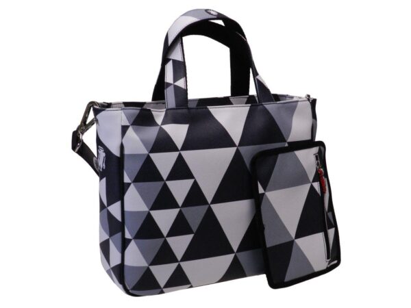 TOTE BAG BLACK & WHITE COLOURS GEOMETRIC FANTASY. GLAM MODEL MADE OF CRUELTY FREE LEATHER. - Unique Pieces Paul Meccanico