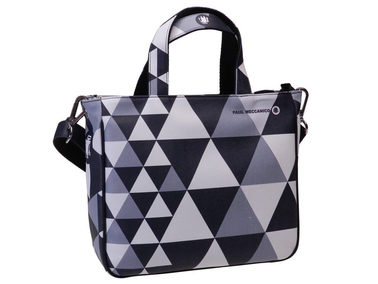 TOTE BAG BLACK & WHITE COLOURS GEOMETRIC FANTASY. GLAM MODEL MADE OF CRUELTY FREE LEATHER. - Unique Pieces Paul Meccanico