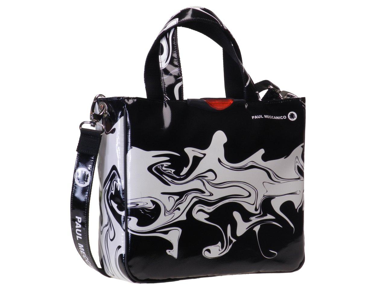 TOTE BAG BLACK & WHITE COLOURS WITH AQUATIC FANTASY. GLAM MODEL MADE OF LORRY TARPAULIN. - Unique Pieces Paul Meccanico