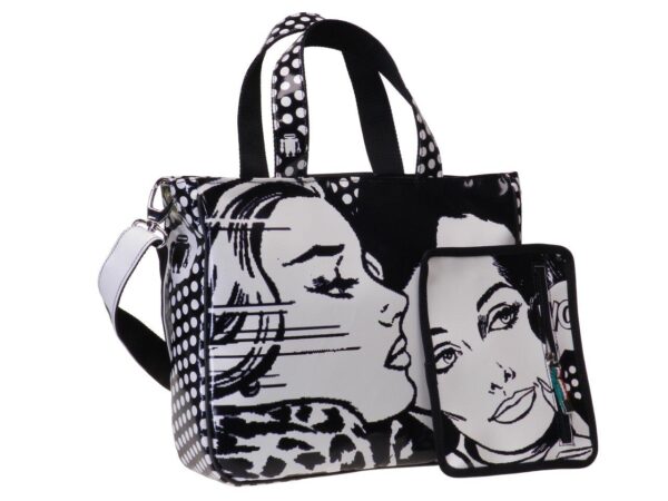 TOTE BAG BLACK & WHITE COLOURS WITH COMIC STYLE. GLAM MODEL MADE OF LORRY TARPAULIN. - Unique Pieces Paul Meccanico